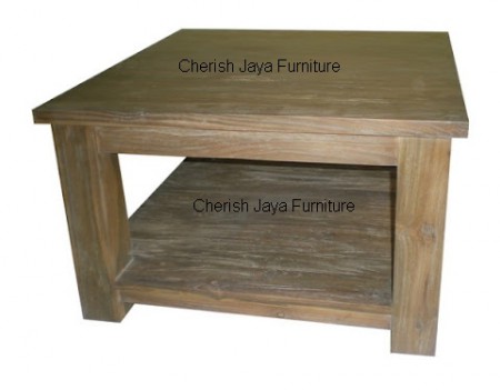 Code: SJAT 002 Name: Simplicity Medium Coffee Table With Shelf Size: W=60 x D=60 x H=45 cm Leg=8 cm Wood: Solid Teakwood